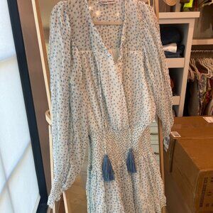 White and Blue Long Sleeve Mini Dress